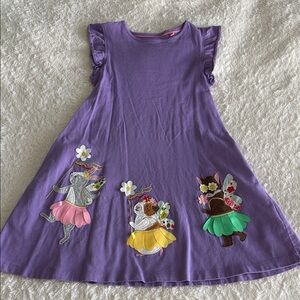 Mini Boden girls size 8-9 purple knit dress with fairy animals bunny guinea pig